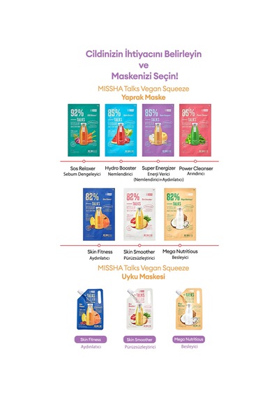 Missha Talks Vegan Squeeze Sheet Mask Canlandırıcı Vegan Yaprak Maske - Super Energizer