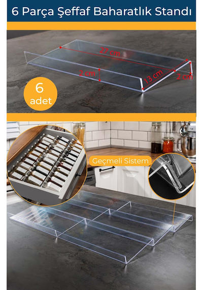 Mienda Home 6 Parça Pleksi-şeffaf Baharatlık Standı Çekmece İçi Düzenleyici Organizer-mhydkplx6 Şeffaf