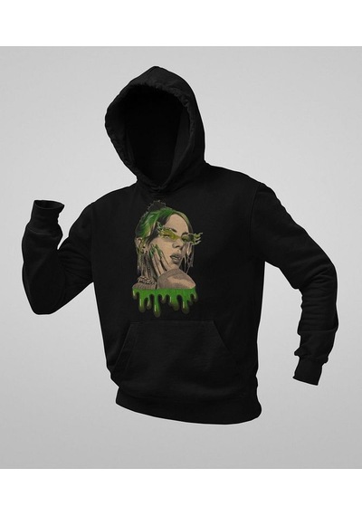 Tasarım Billie Eilish Baskılı Unisex Oversize Şarkıcı Hoodie Siyah