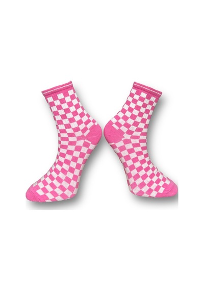 Me-vo Tekli Pembe Renkli Bay/bayan Unisex Esnek Nem Alabilen Pamuklu Dama Desenli Soket Çorap Pembe