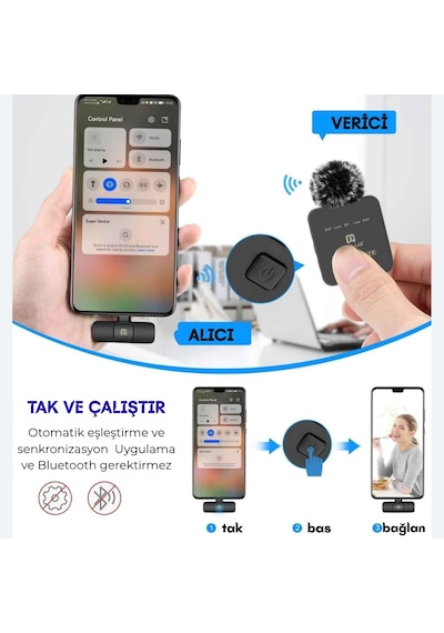 2 Li Kablosuz Yaka Mikrofonu Type-c & Lightning , Dsp Gürültü Azaltma, Android Apple Uyumlu iPhone Canlı Yayın Video Ses Kayıt Mikrofonu