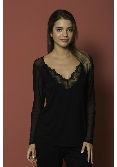 Monamise 18154 Kadın Uzun Kollu Pijama Takım-siyah Siyah