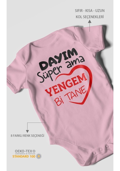 Morivokids Dayım Süper Ama Yengem Bir Tane Kısa Kollu Bebek Body %100 Pamuk Koyu Pembe