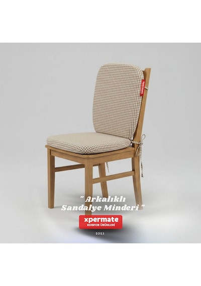 Pötikare Sırtlıklı Sandalye Minderi 42x42 Fermuarlı Yıkanabilir Kılıf Bağcıklı Minder Standart Fit Bej