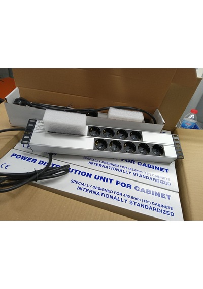 19" 2U 9'Lu Schuko Sigortalı Alüminyum  Priz (12 ADET)