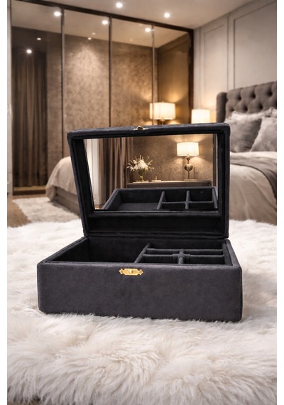 Oryon Takı Kutusu Takı Organizeri Lüks Özel Üretim 22.5x18.5x8 Cm Gri