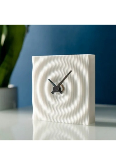 Modern Dalgalar 3d Baskı Masa Saati Beyaz Minimalist Dekoratif Saat 10x10 Cm