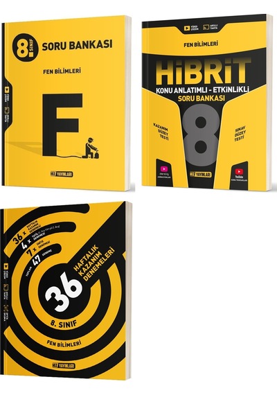 Hız 2025 8. Sınıf Fen Bilimleri Soru Bankası + Hibrit + 36 Haftalık Deneme Seti 3 Kitap