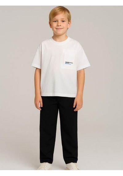 Erkek Çocuk Cep Detaylı Oversize Kalıp T-shirt-15958 Beyaz