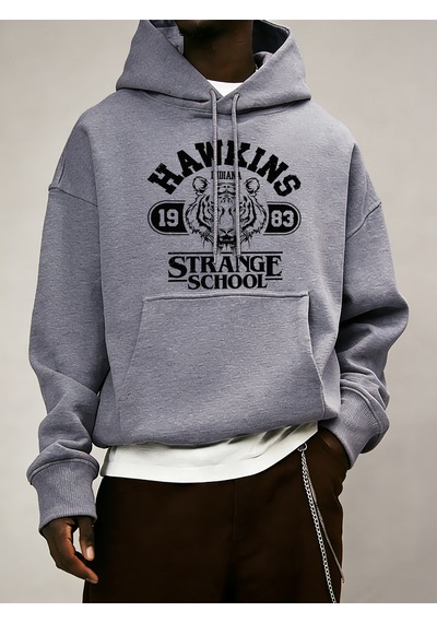 Startmore Startmorestrange School 1983 Baskılı Erkek Günlük Giyim Modası Bol Kapüşonlu Üstler Her Şeyle Uyumlu S Gri