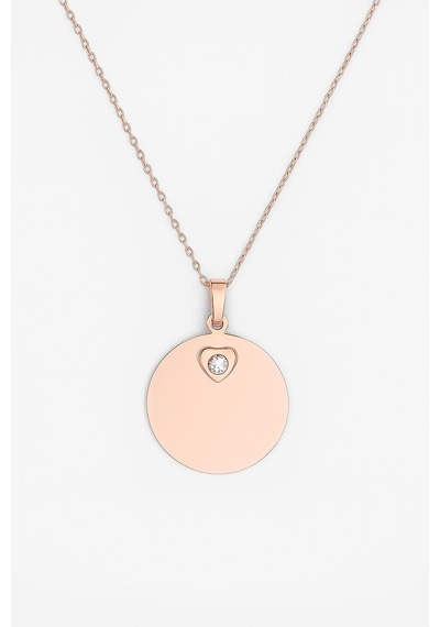 925 Ayar Papatya Silver Zirkon Taşlı Kalp Plaka Kolye.rose.gold.rodaj Gümüş