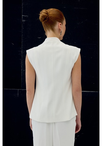 Sateen Anna Çizgili Yelek - Ekru-137103 Ekru