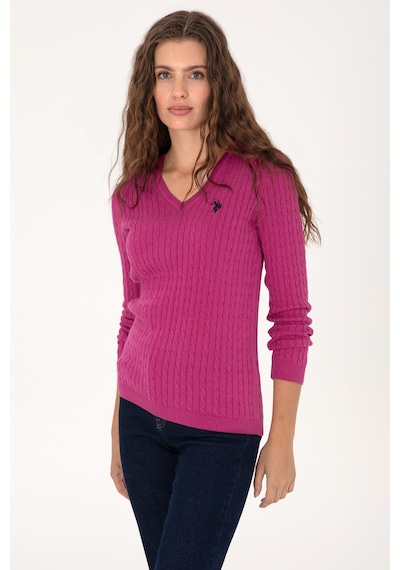 U.S. Polo Assn. Kadın Pembe V Yaka Basic Kazak 50313625-VR252