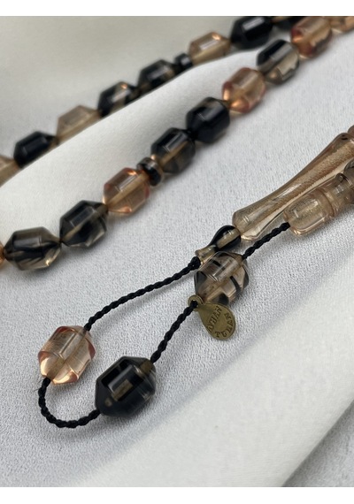 Ayhan Turan İmzalı El Boy Kapsül Siyah-şampanya Sıkma Kehribar Tesbih 7x10 Mm
