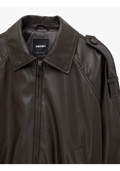 Koton Uzun Kollu Apoletli Cepli Fermuarlı Suni Deri Oversize Bomber Ceket Kahverengi 7wak20008ew Kahve Koton Uzun Kollu Apoletli Cepli Fermuarlı Suni Deri Oversize Bomber Ceket Kahverengi 7wak20008ew Kahve