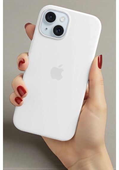 Iphone 13-14 Uyumlu Kılıf Logolu Lansman Soft Yumuşak Içi Kadife Silikon Kapak Beyaz