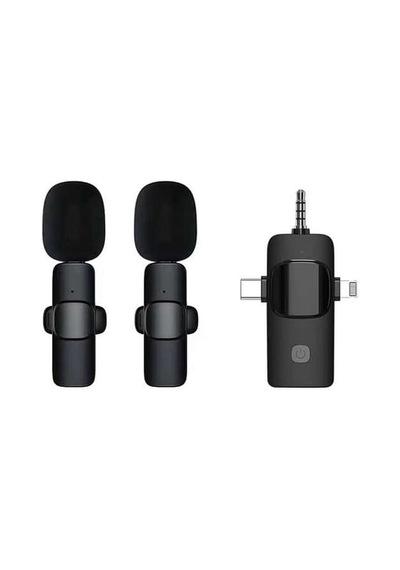 K9-c2 Wireless 3ın1 Kablosuz Mikrofon Type-c - Lightning -3,5mm Jak Çiftli Yaka Mikrofonu
