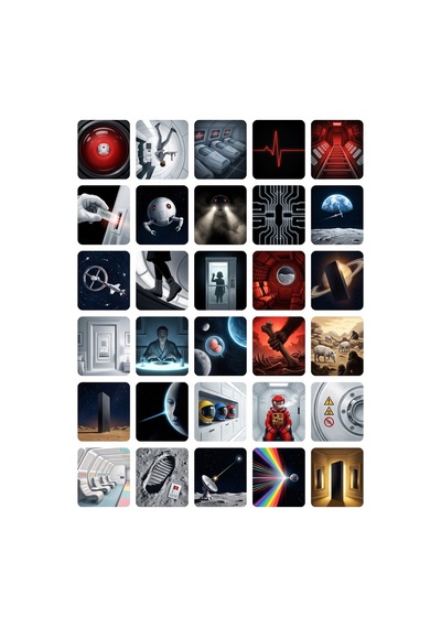 60 Adet 2001 - A Space Odyssey Temalı Sticker Seti - 2 Sayfa - Laptop Defter İçin Çok Renkli