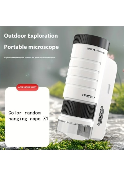 Trendooze Gençler İçin Taşınabilir Siyah 60x-200x Led Işıklı Mini Mikroskop Gaojunshop01