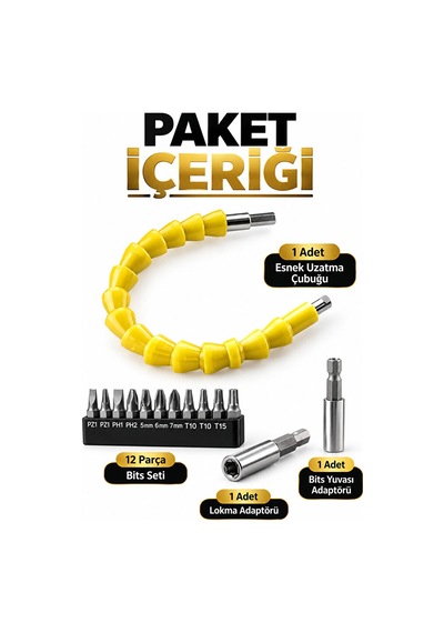 12 Parça Akrobat Bits Seti Esnek Uzatma Aparatı Tornavida Uç Seti