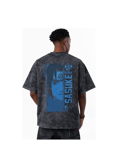 Sasuke Uchiha Naruto Anime Karakterler Baskılı Unisex Oversize Es Siyah