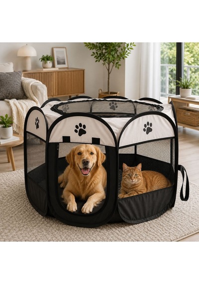 Patibon Evcil Hayvan Katlanabilir Sekizgen Oyun Parkı Kedi Doğum Odası Bej 75x43 Cm