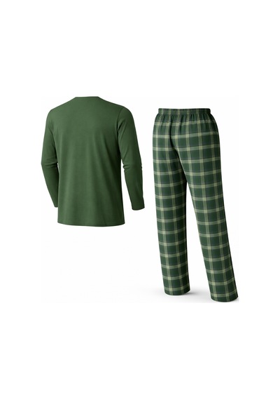 Mutlu City Erkek Mevsimlik Uzun Kollu 3 Düğmeli Ekose Alt Pijama Takımı 16652 Haki
