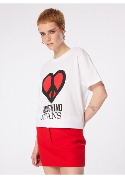Moschino Jeans Beyaz Kadın Baskılı T-shirt 241k1j0710
