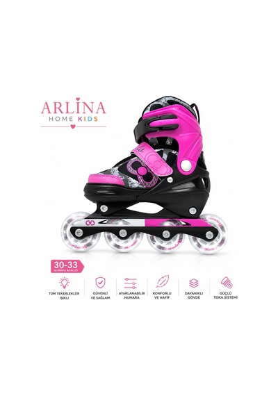 4 Teker Led Işıklı Ayarlana Bilir Glow Paten Pembe 30-33
