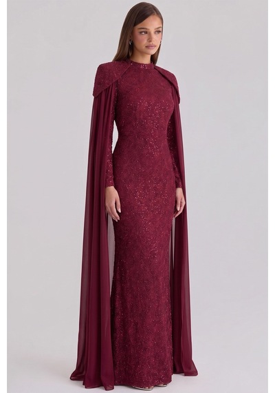 Olcay Pelerin Detaylı Kordone Dantel Exclusive Büyük Beden Tesettür Abiye Elbise Bordo 1096 Olcay Pelerin Detaylı Kordone Dantel Exclusive Büyük Beden Tesettür Abiye Elbise Bordo 1096