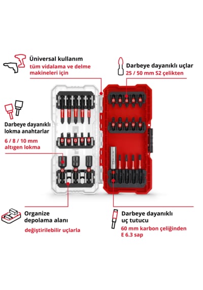 Einhell TC-CD 18/35 Li Vidalama + 2.5 Ah Akü + Şarj Cihazı + 28 Parça Bits Uç Seti