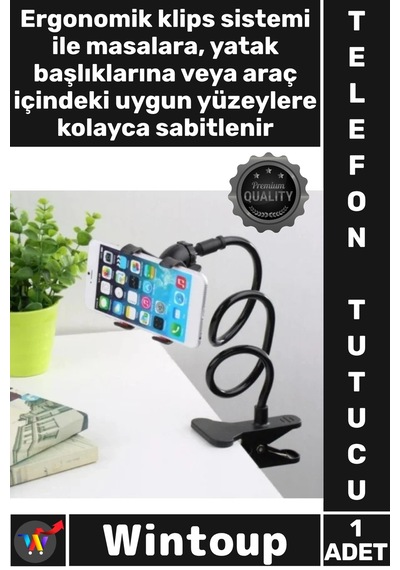 Telefontutucu Spiral Gövdeli Esnek Masaüstü Konforlu Akrobat Telefon Tutucu Oynar Başlıklı Siyah