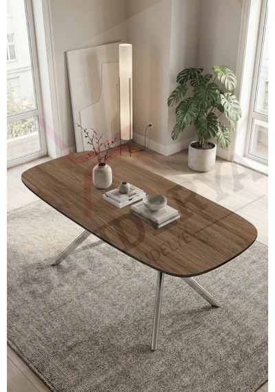 Sanderya Nova Serisi Sabit Krom Ayaklı Ceviz 85x170 Mutfak Salon Masası Krom - Ceviz Sanderya Nova Serisi Sabit Krom Ayaklı Ceviz 85x170 Mutfak Salon Masası Krom - Ceviz