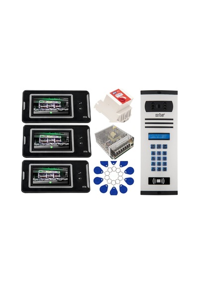 3 Daire Nts 2001-s 4,3'' Görüntülü Diafon Siyah-8004 Tuş Takımlı Şifreli+geçişli Zil Panelli Set