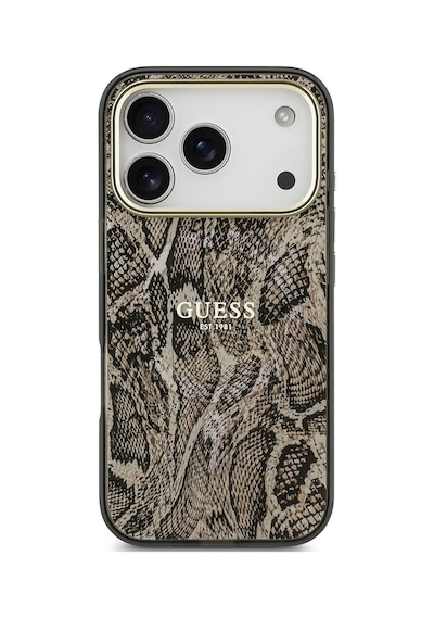 Apple Uyumlu iPhone 17 Pro Max  Kılıf Guess Lisanslı M-safeli Yazı Logolu Python Desenli Kapak Kahverengi Kahverengi