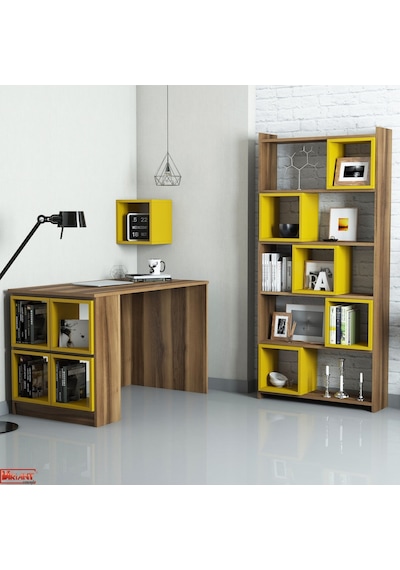 Variant Box Kitaplık Ve Çalışma Masası Takımı - Ceviz / Sarı