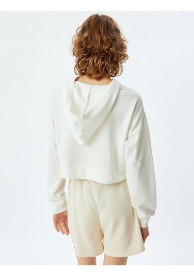 Koton Şortlu Pijama Takımı Crop Kapüşonlu Üst Ve Şort Ekru 5wlk40242mk Ekru
