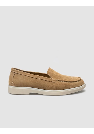 Hakiki Deri Taba Süet Kadın Loafer Taba