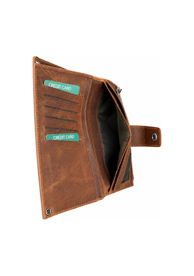 Alphaclub Bag Crazy Horse Hakiki Deri Fermuarlı Çok Bölmeli El Cüzdanı Taba