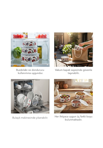 Serenk 14-16-18 Cm Emaye Üçlü Saklama Kabı Seti Çok Renkli