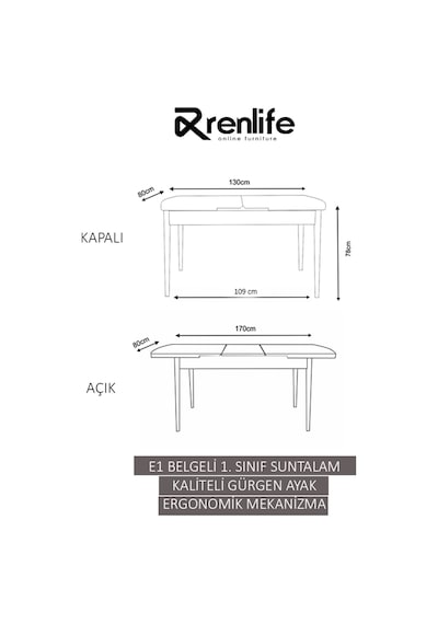 Renlife Ahşap Mutfak Masası Açılabilir Masa 6 Kişilik Masa Safir Meşe Sonomo Renlife Ahşap Mutfak Masası Açılabilir Masa 6 Kişilik Masa Safir Meşe Sonomo