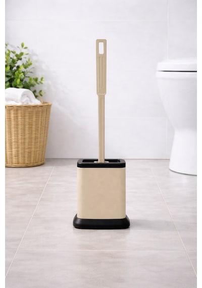 Tuvalet Fırçası Standlı, Modern Banyo Wc Temizleme Fırçası Kare Bej S-220 Bej