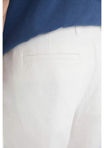 Defacto %100 Keten Regular Fit Yazlık Bermuda Şort D9931ax25smwt33 Beyaz