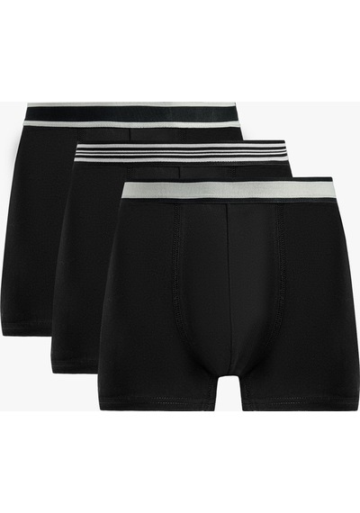 Koton Çizgili Lastikli Pamuklu 3 Lü Boxer Seti Siyah 7wlm90028mk