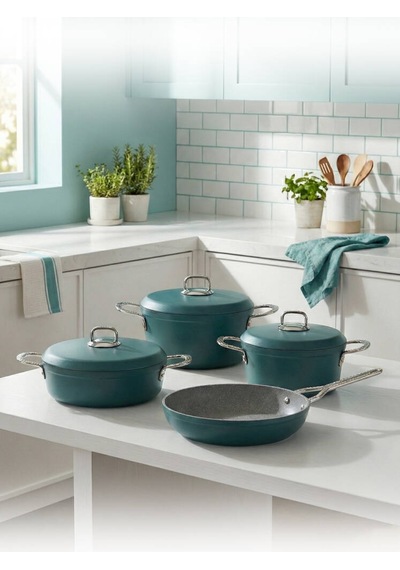 Hascevher Clarissa 7 Pcs Granit Elmas Tencere Seti 1822ten26kar26tv Renk Su Yeşili Yeşil
