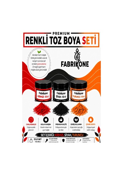 3'lü Set Premium Parafin Soya Wax Toz Mum Boyası Hobi Seti - 10 Cc Kırmızı, Siyah, Turuncu Bkfab3kst10g Karışık