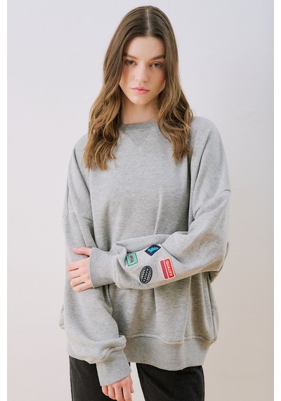 Manuka Oversıze Etiketli Sweatshırt Gri Melanj Ss26swt00003-743