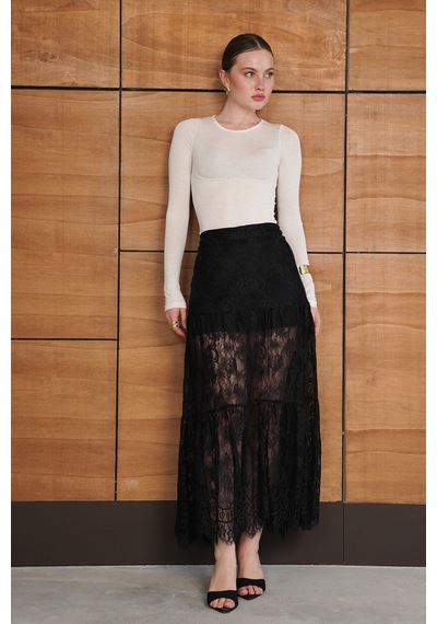 Verymoda Fırfırlı Dantel Etek F2074 Siyah