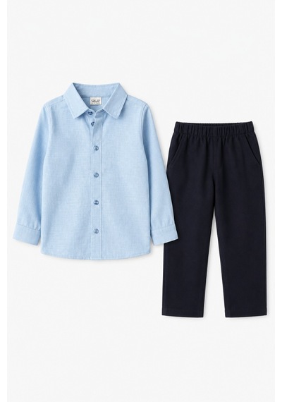 Noble Kids Erkek Çocuk Keten Gömlek Ve Gabardin Pantolon Takım Mavi