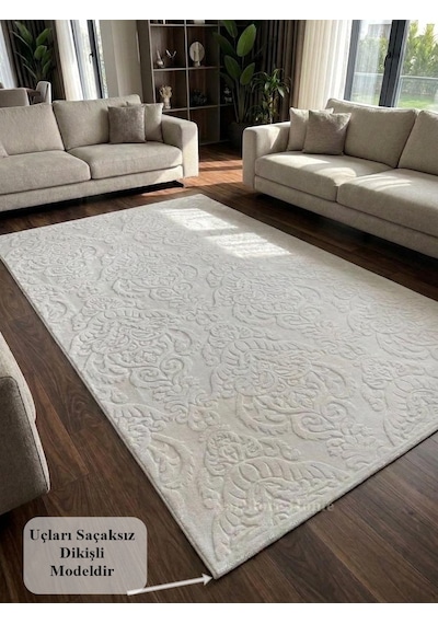 Rölyef Krem Joy Modern Yumuşak Dokulu Kabartmalı Kaymaz Taban Kesme Halı Yolluk